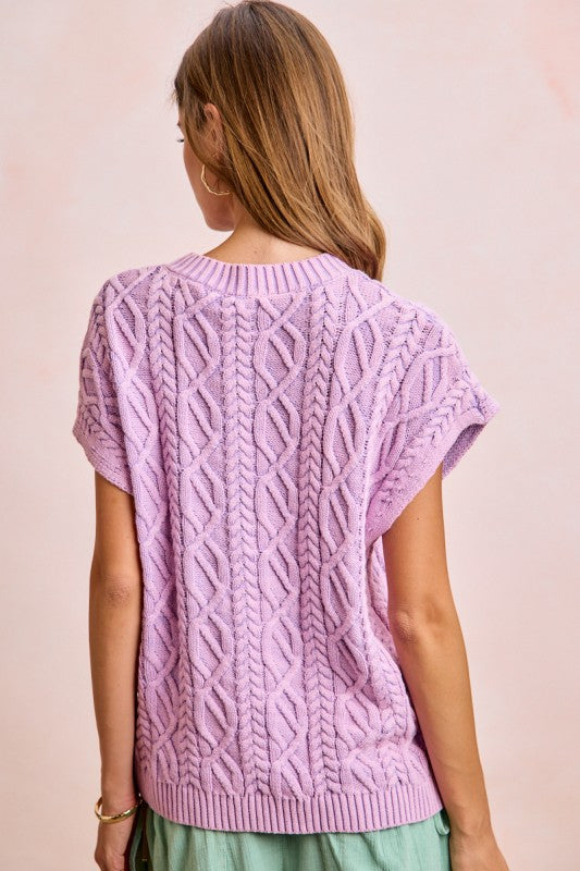 Cable Knit Washed Drop Shoulder Sweater Top