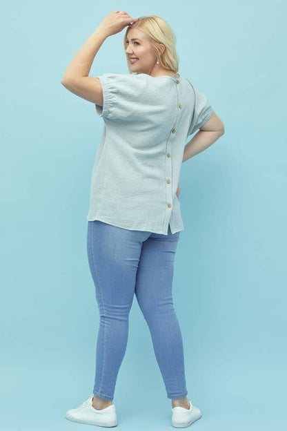 Boxy Dolman Gauze Shirt, Button Down, Curve, Plus - 13869TPL