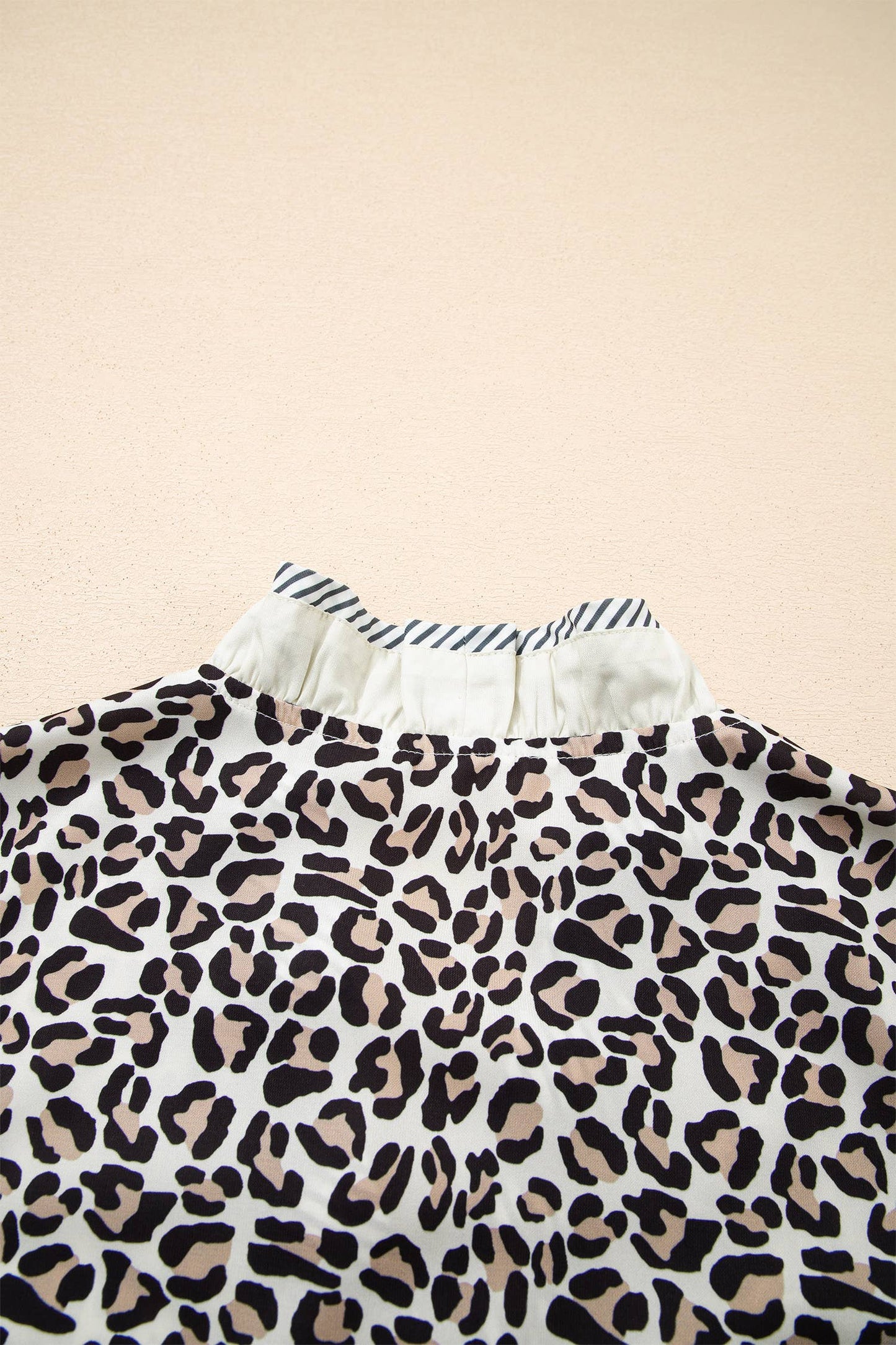 Plus Size Leopard Print Ruffled Trim V Neck Blouse