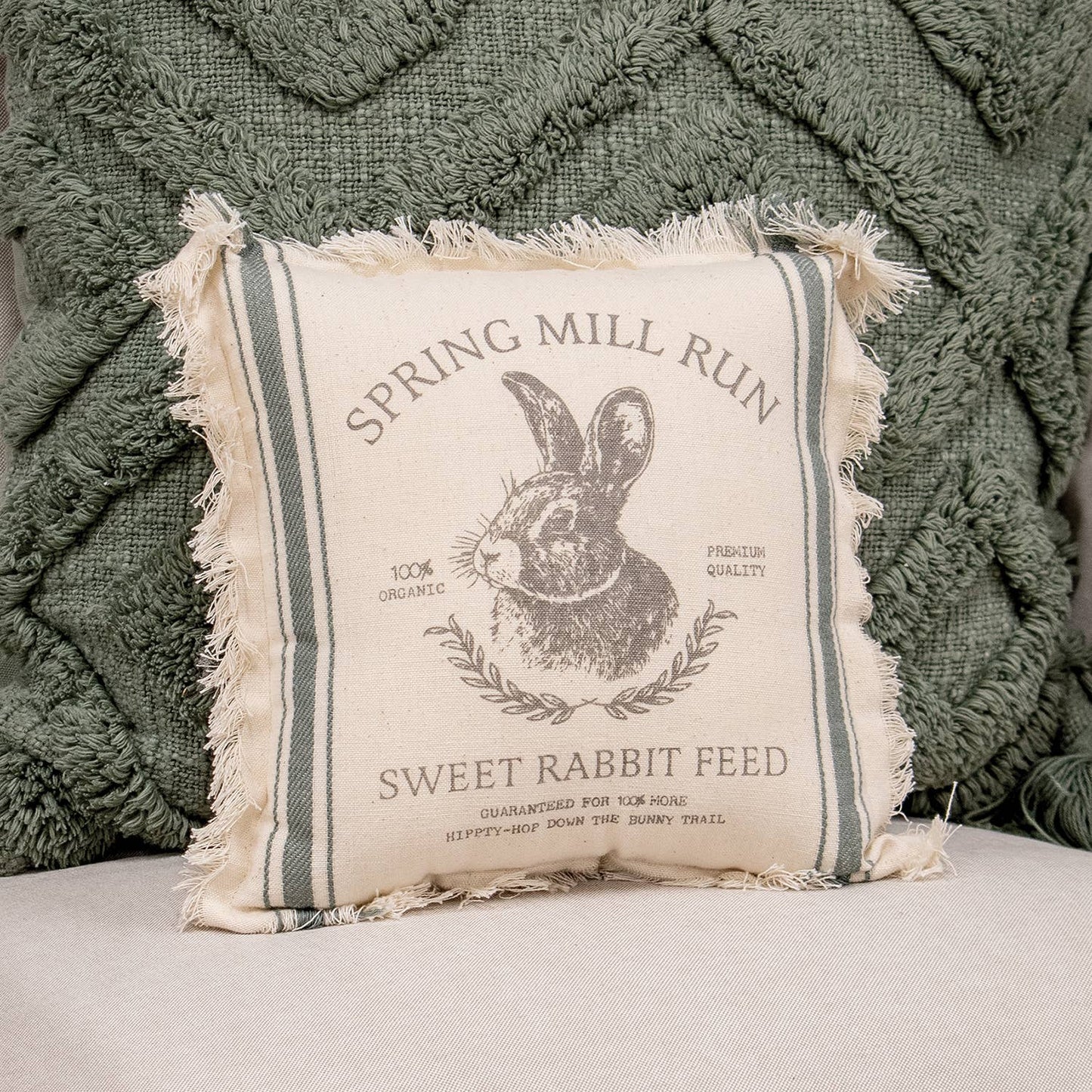 Sweet Rabbit Run Slate Feed Sack Stripe Pillow - 10"
