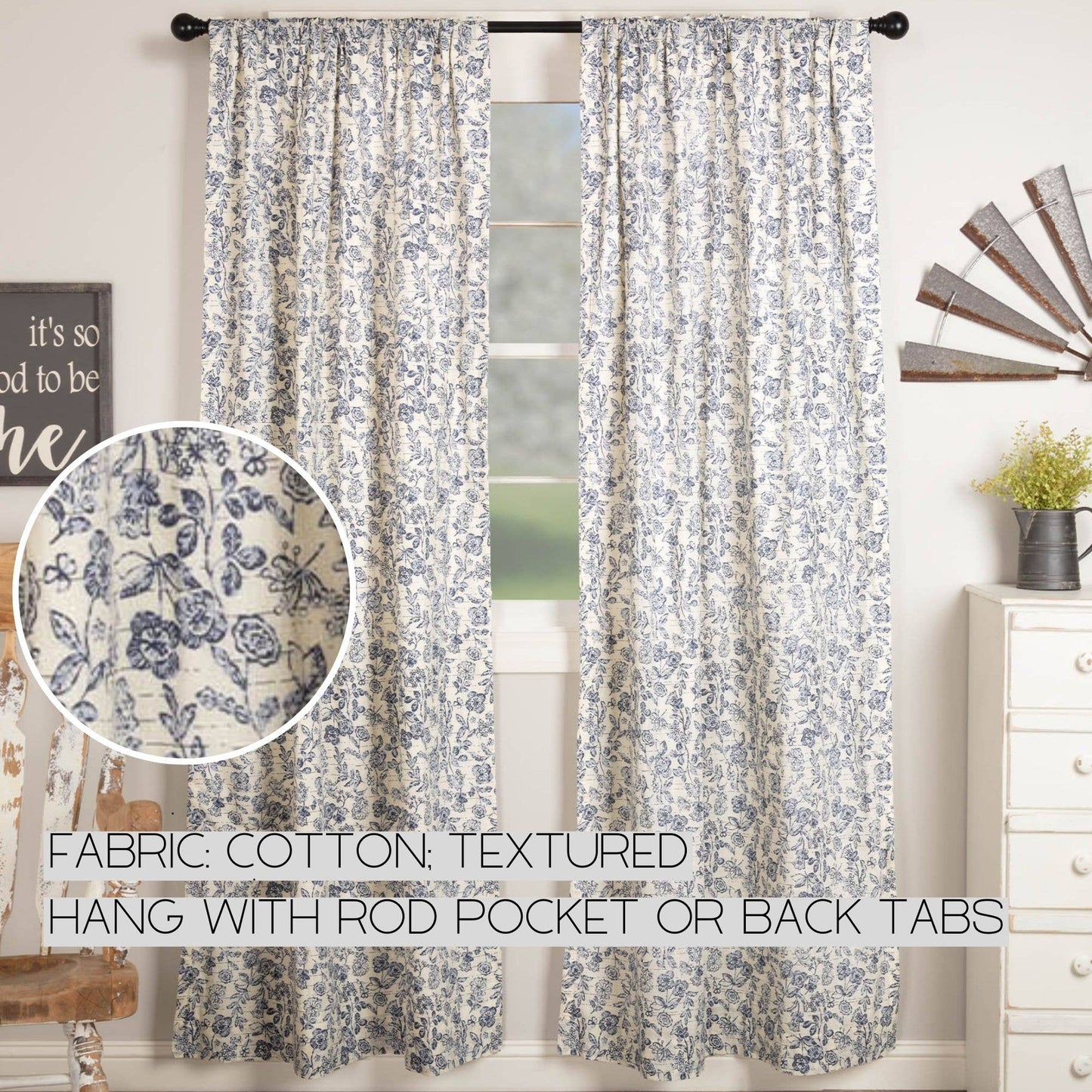Blue Floral Panel Set of 2 84Lx40W
