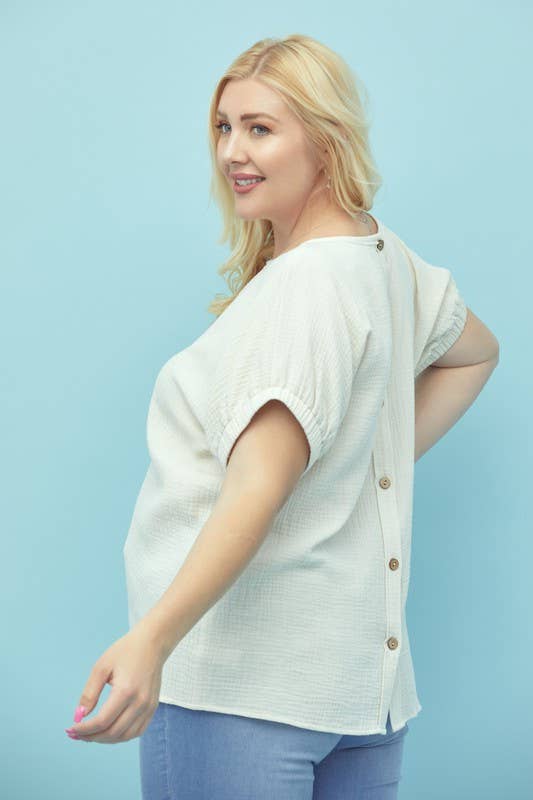 Boxy Dolman Gauze Shirt, Button Down, Curve, Plus - 13869TPL