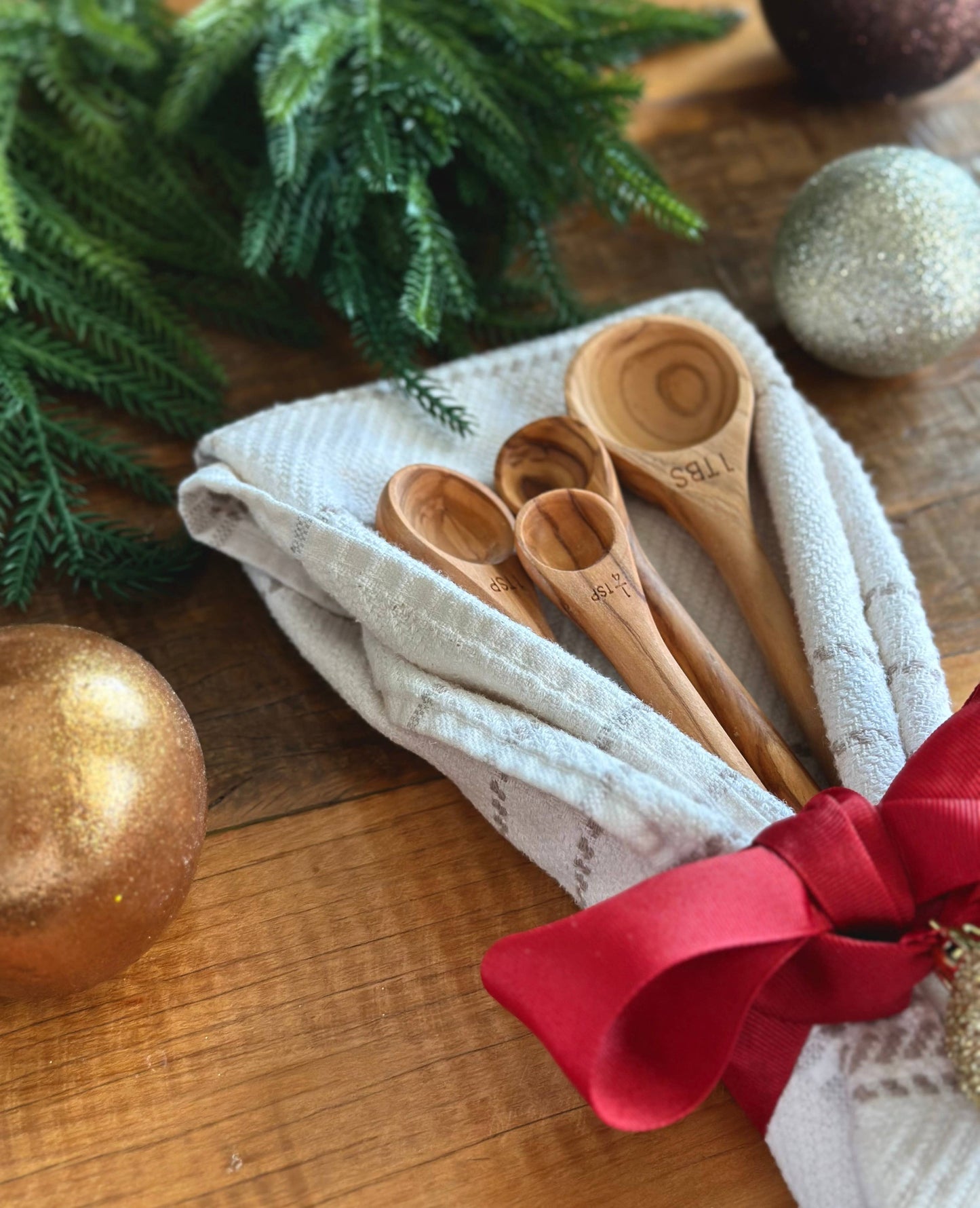 Handcrafted Olive Wood Long Handle Measuring Spoons Set