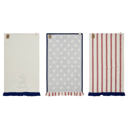 Hatteras Stars Ruffled Tea Towels Set of 3 16x28 Patriotic