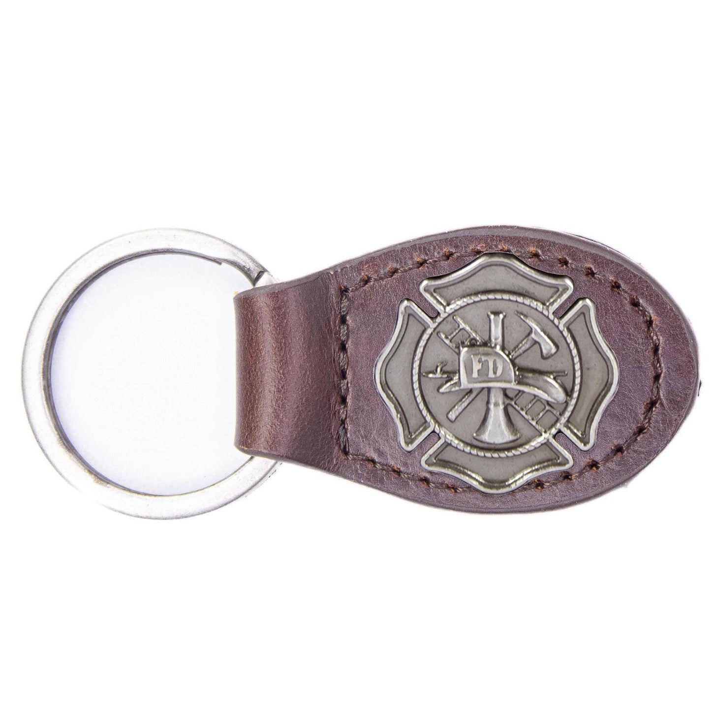 Maltese Cross Oval Leather Keychain