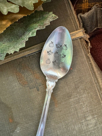 Pumpkins and Leaves Vintage Stamped Spoon