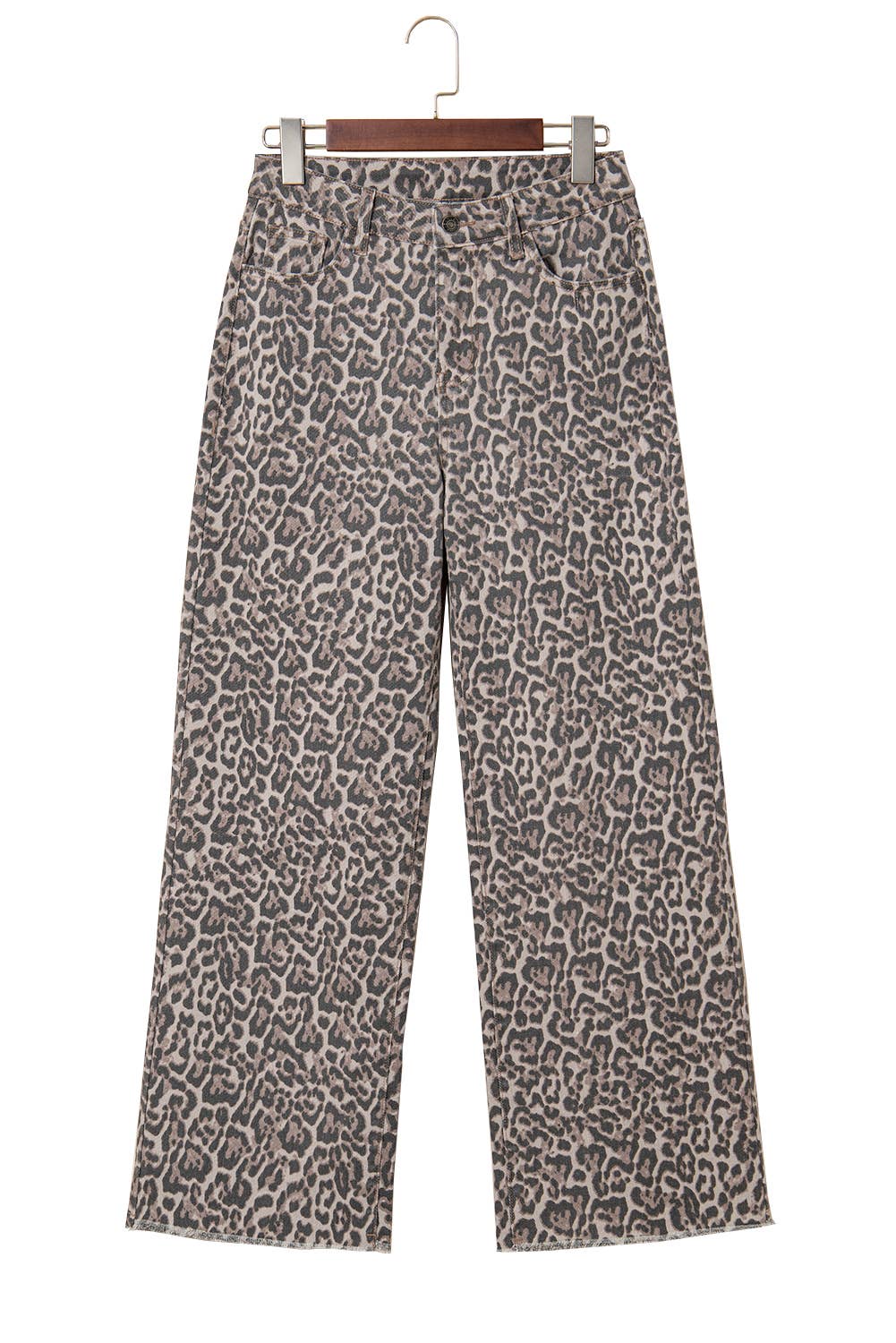 Leopard Frayed Edge Wide Leg High Waist Jeans | 4-16