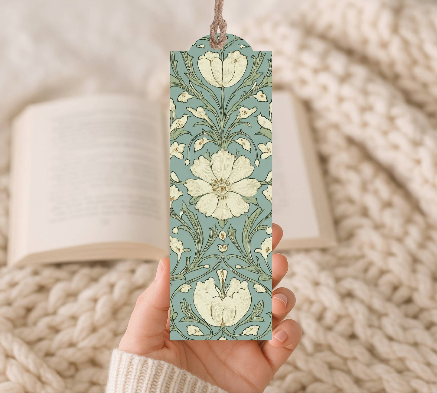 Wood Bookmark Dusty Blue Floral