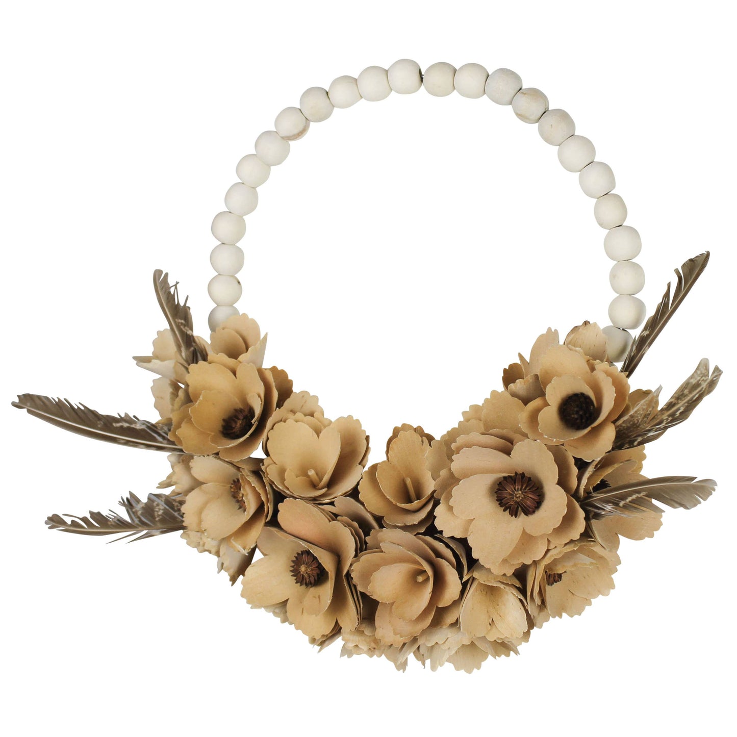 Wood Shaving Wreath with Feathers