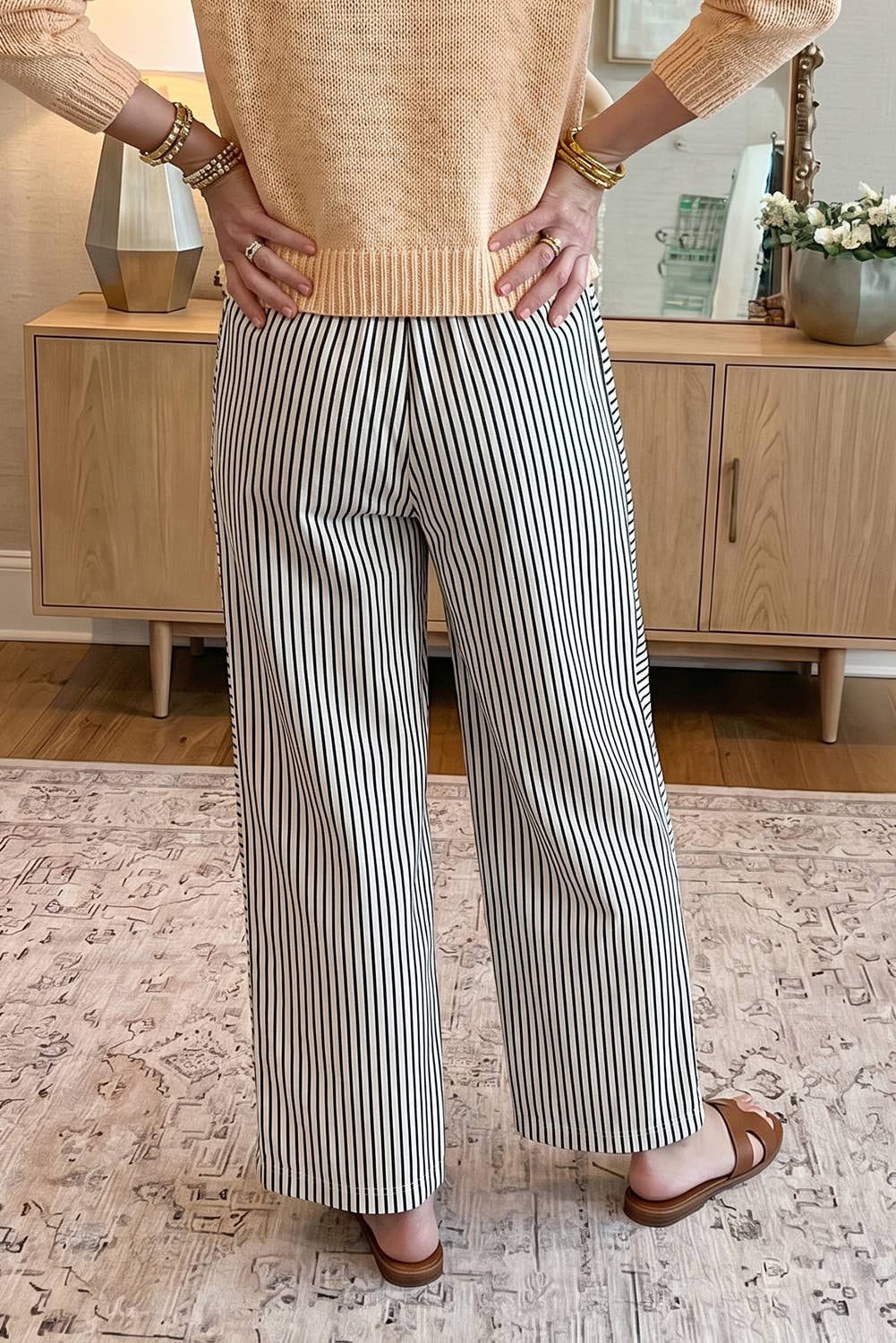 Stripe Wide Leg Casual Pants (S-4X)