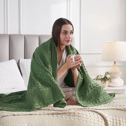 Waffle Weave Olive Green Throw Blanket