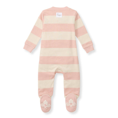 Rugby Stripe Organic Cotton Sleep & Play - Pink Sand