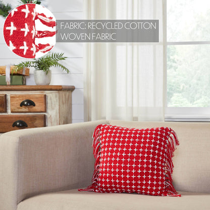 Red Woven Accent Pillow with Fringe 12x12