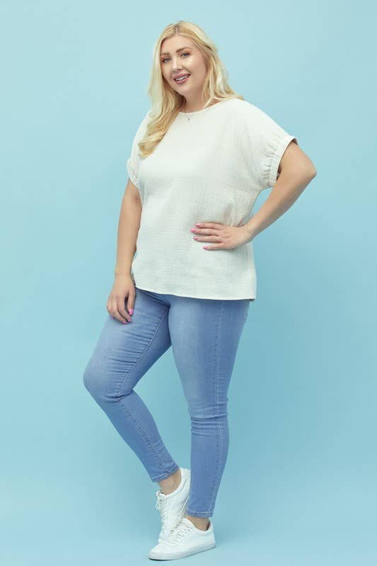 Boxy Dolman Gauze Shirt, Button Down, Curve, Plus - 13869TPL