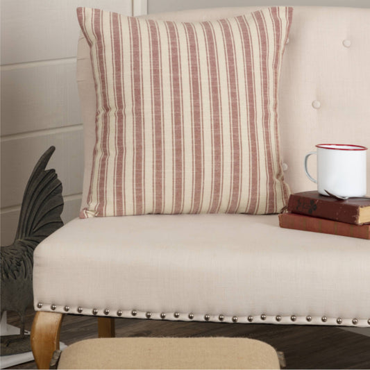 Market Place Red Ticking Stripe Pillow 20Lx20W
