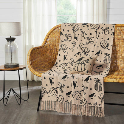 Raven Harvest Farmhouse Black Tan Plaid Woven Cotton Throw Blanket 50x60