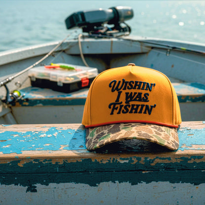Wishin’ I Was Fishin’ Hat - Brown Duck Camo