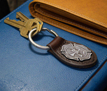 Maltese Cross Oval Leather Keychain