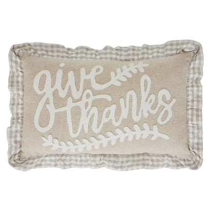 Grace Give Thanks Fall Thanksgiving Harvest Farmhouse Decorative Throw Pillow, 14x22 Inch Embroidered Cotton Accent