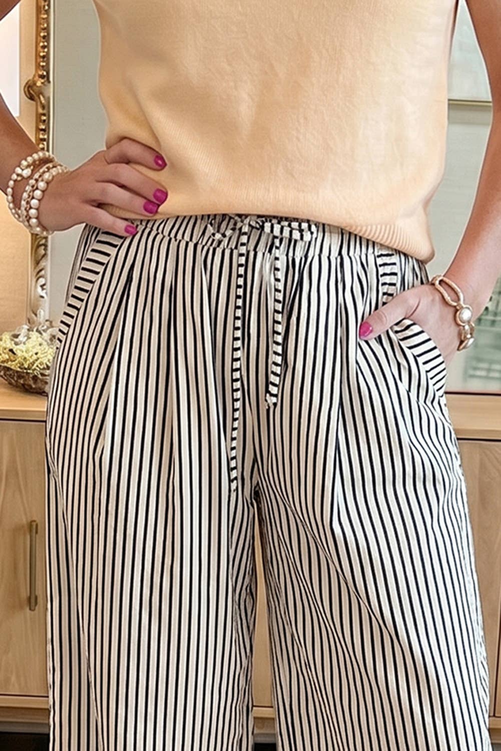Stripe Wide Leg Casual Pants (S-4X)