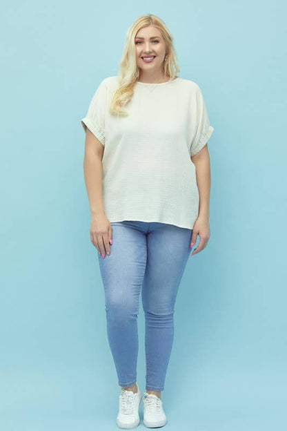 Boxy Dolman Gauze Shirt, Button Down, Curve, Plus - 13869TPL