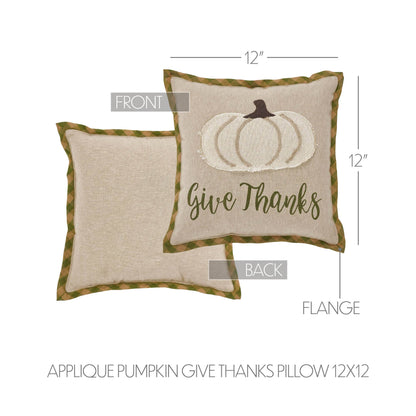 Fall Thanksgiving Harvest Applique Pumpkin Give Thanks Decorative Throw Pillow 12x12 Autumn Seasonal Home Accent Cushion