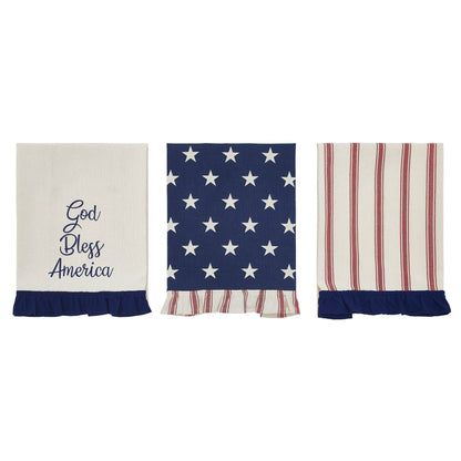 Hatteras Stars Ruffled Tea Towels Set of 3 16x28 Patriotic