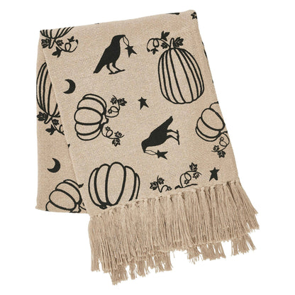 Raven Harvest Farmhouse Black Tan Plaid Woven Cotton Throw Blanket 50x60