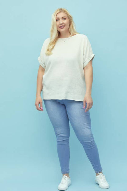 Boxy Dolman Gauze Shirt, Button Down, Curve, Plus - 13869TPL