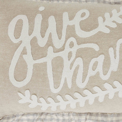 Grace Give Thanks Fall Thanksgiving Harvest Farmhouse Decorative Throw Pillow, 14x22 Inch Embroidered Cotton Accent