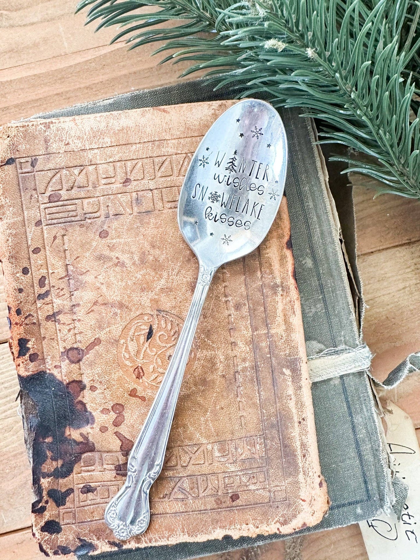 Winter Wishes Snowflake Kisses Vintage Stamped Spoon