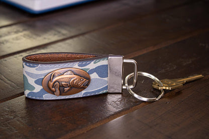 Bass Fishing Old School Camo Leather Loop Keychain.