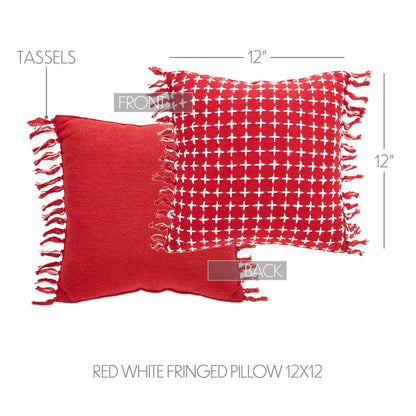 Red Woven Accent Pillow with Fringe 12x12