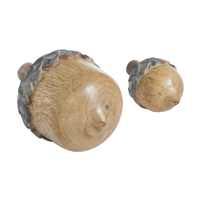 Natural Wood Acorn Decor Set of 2 Rustic Fall Tabletop Accents & Autumn Home Decorations, 2.75 & 4.5 Figurines