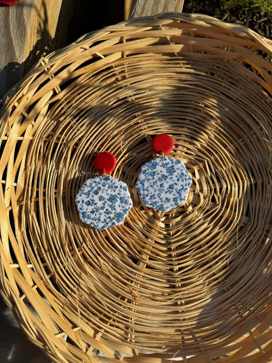Blue Floral Dangles | Fourth of July Clay Earrings