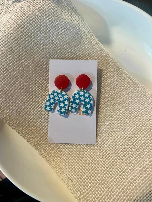 Fourth of July Clay Earrings | Red White and Blue Stud Dangle