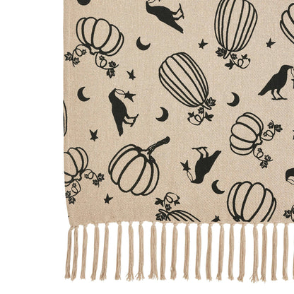 Raven Harvest Farmhouse Black Tan Plaid Woven Cotton Throw Blanket 50x60