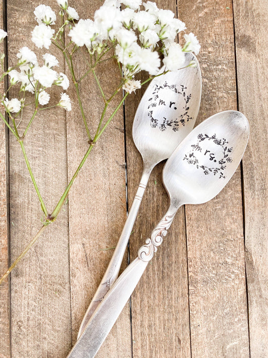 Mr & Mrs Vintage Stamped Wedding Spoons