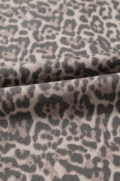 Leopard Frayed Edge Wide Leg High Waist Jeans | 4-16