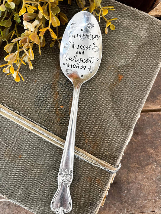Pumpkin Kisses & Harvest Wishes Vintage Stamped Spoon