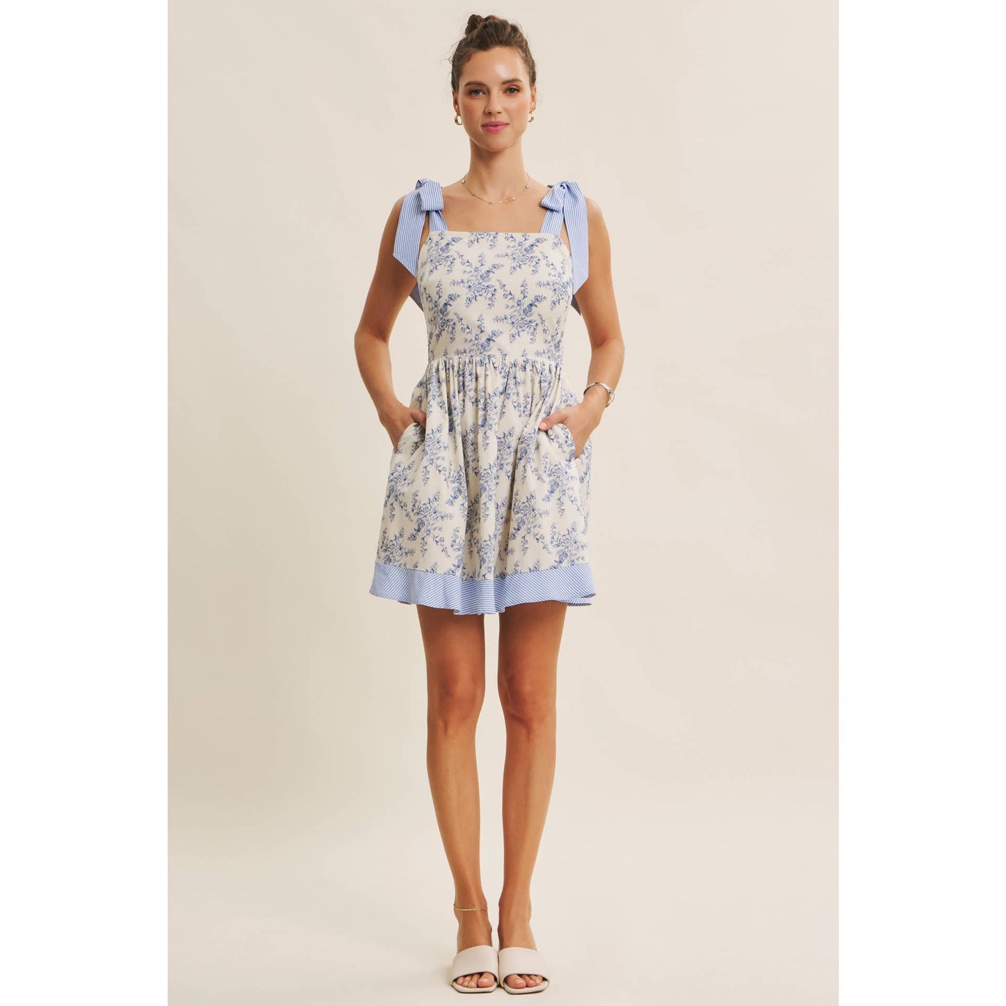 SUNSHINE FILLED DAYS TOILE BABYDOLL SMOCKED BACK MINI DRESS
