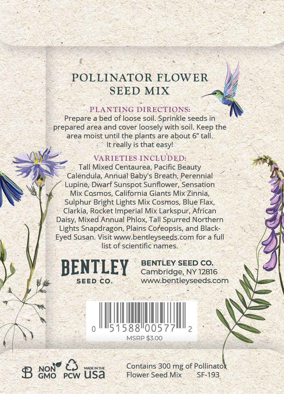 Help Pollinators Kraft Hummingbird - Pollinator Wildflower Seed