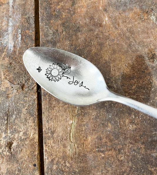 Floral Stem Vintage Hand Stamped Spoon