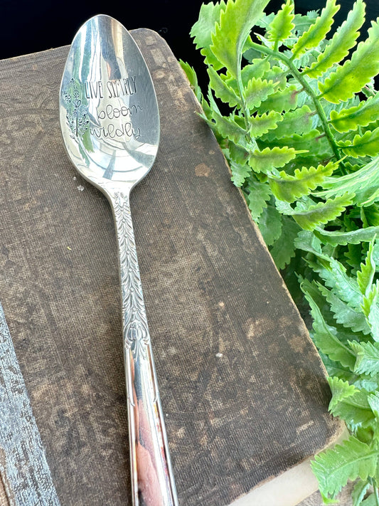 Live Simply, Bloom Wildly Vintage Stamped Spoon