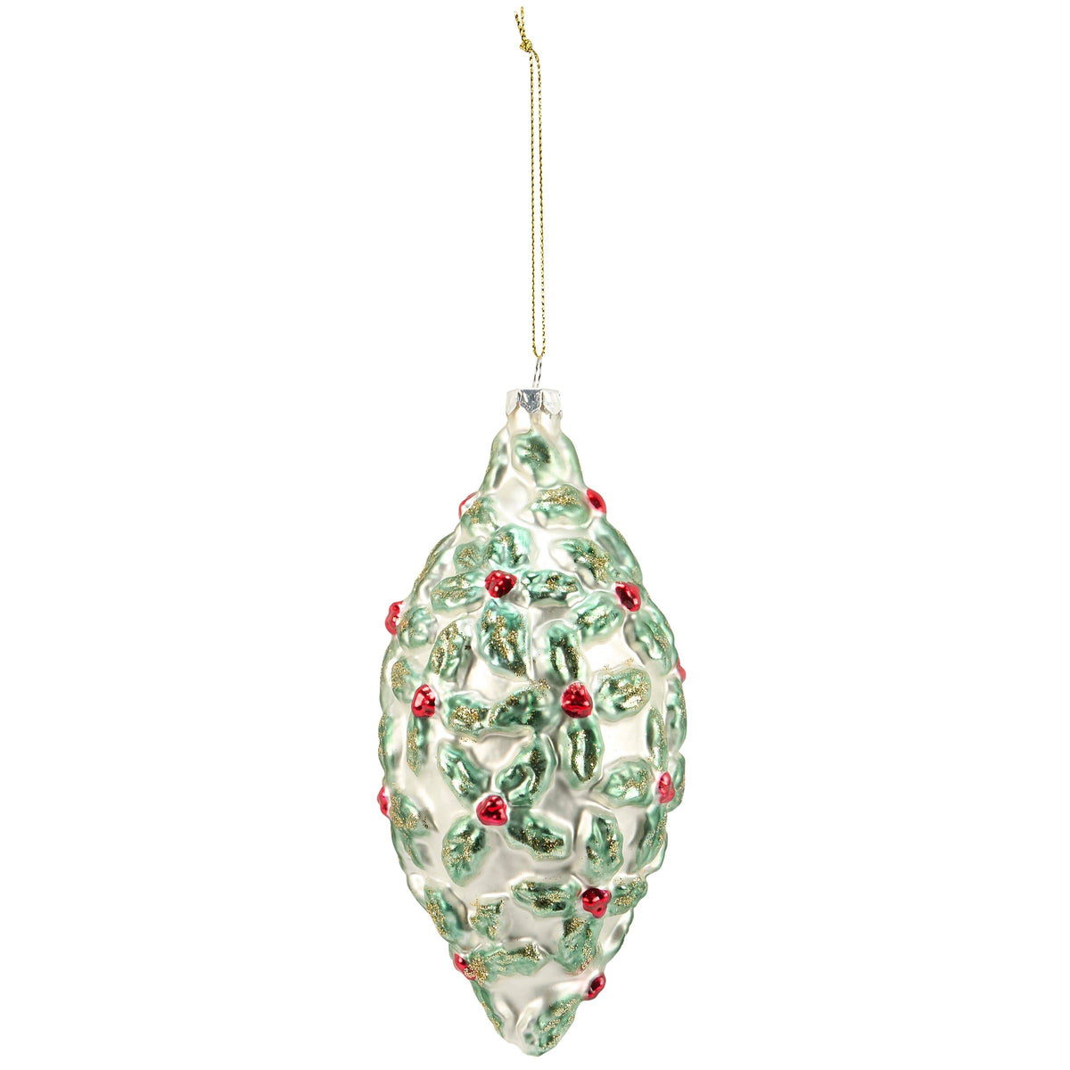 Holly Finial Glass Xmas Orn