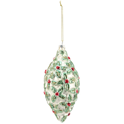 Holly Finial Glass Xmas Orn