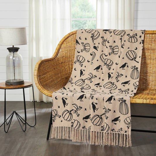Raven Harvest Farmhouse Black Tan Plaid Woven Cotton Throw Blanket 50x60