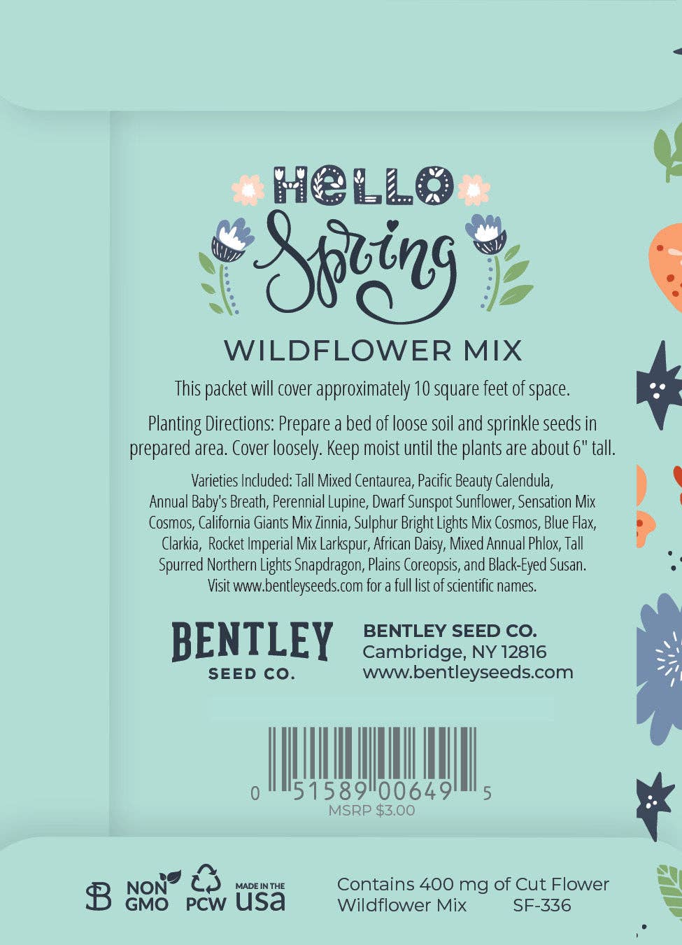 Hello Spring Blue Background - Wildflower Mix Seed Packets
