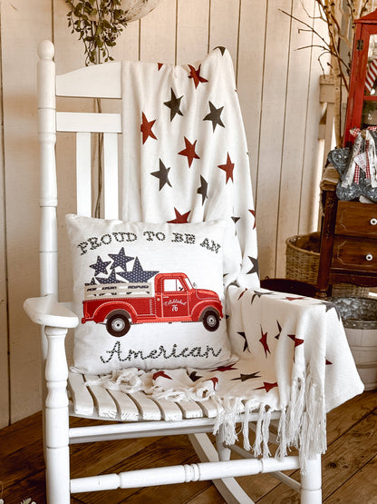Patriotic Red Truck Throw Pillow 18x18
