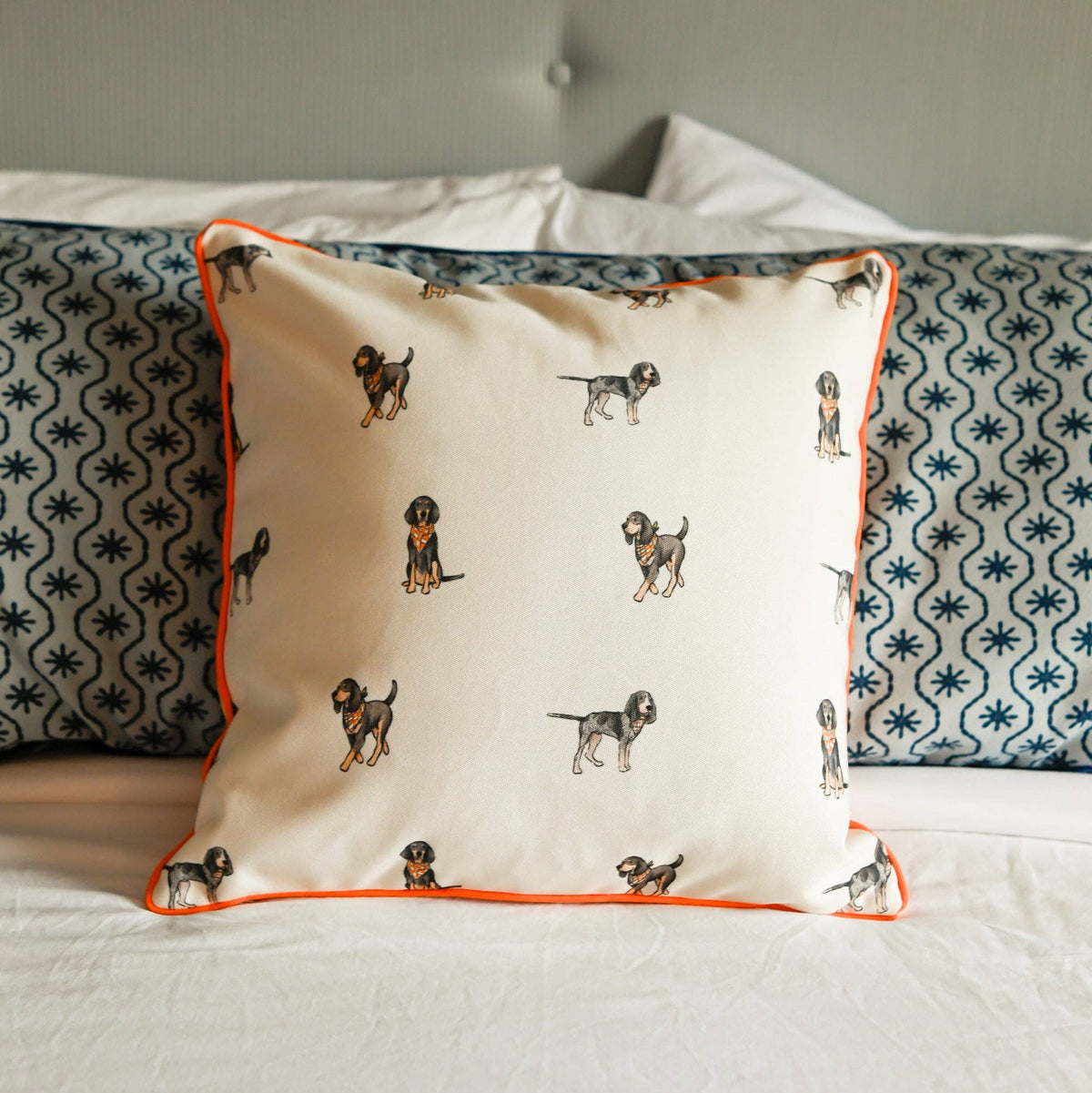 Bluetick Coonhound Gingham Pillow